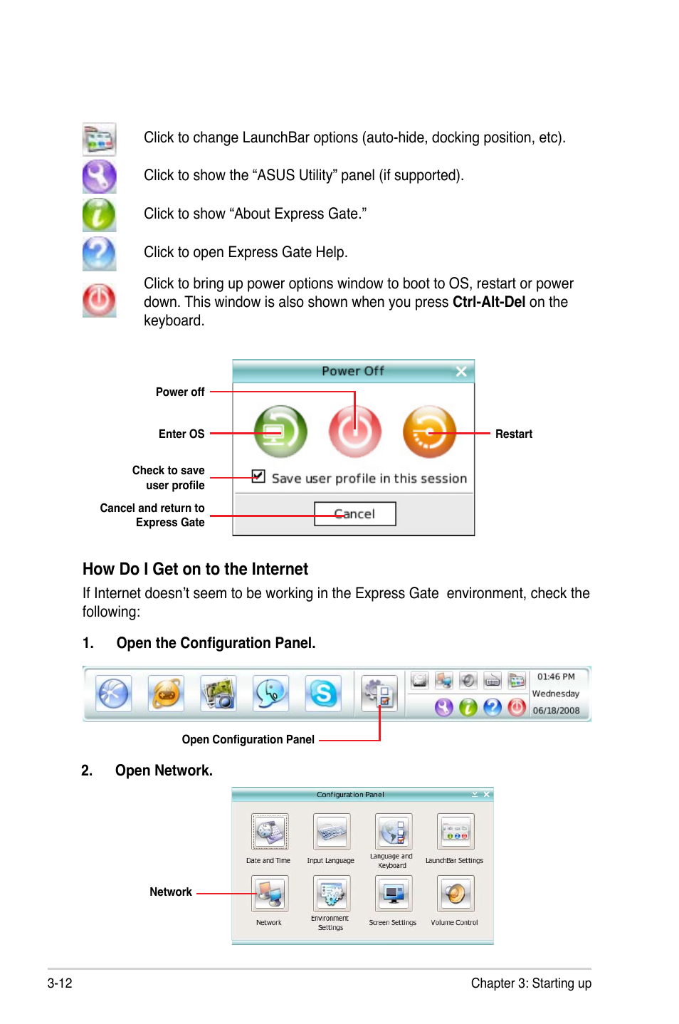 How do i get on to the internet | Asus T3-P5G43 User Manual | Page 50 / 104