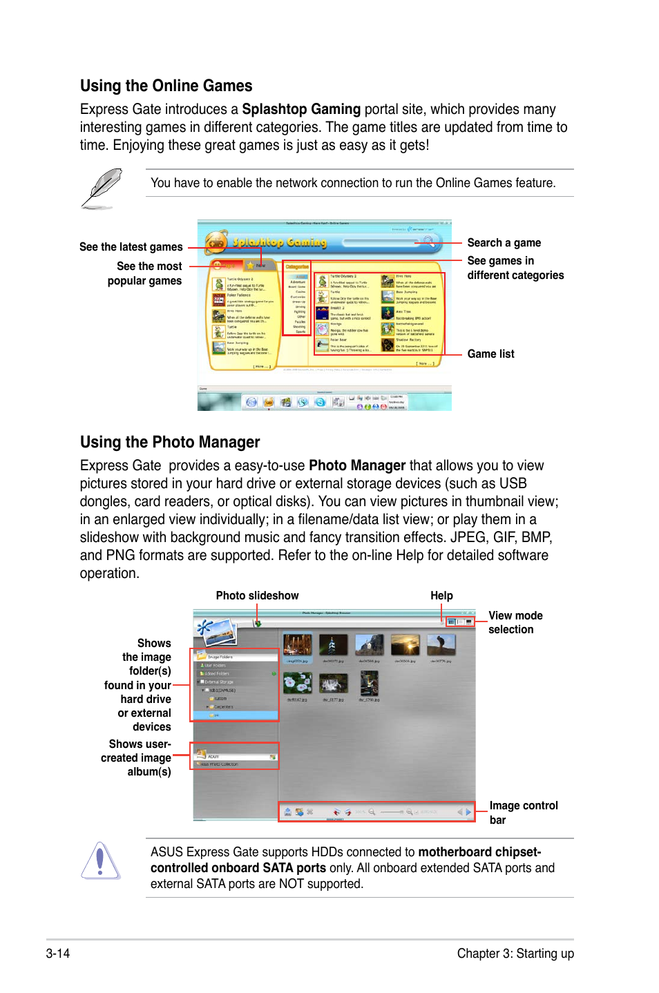 Using the photo manager, Using the online games | Asus T3-P5G43 User Manual | Page 52 / 104