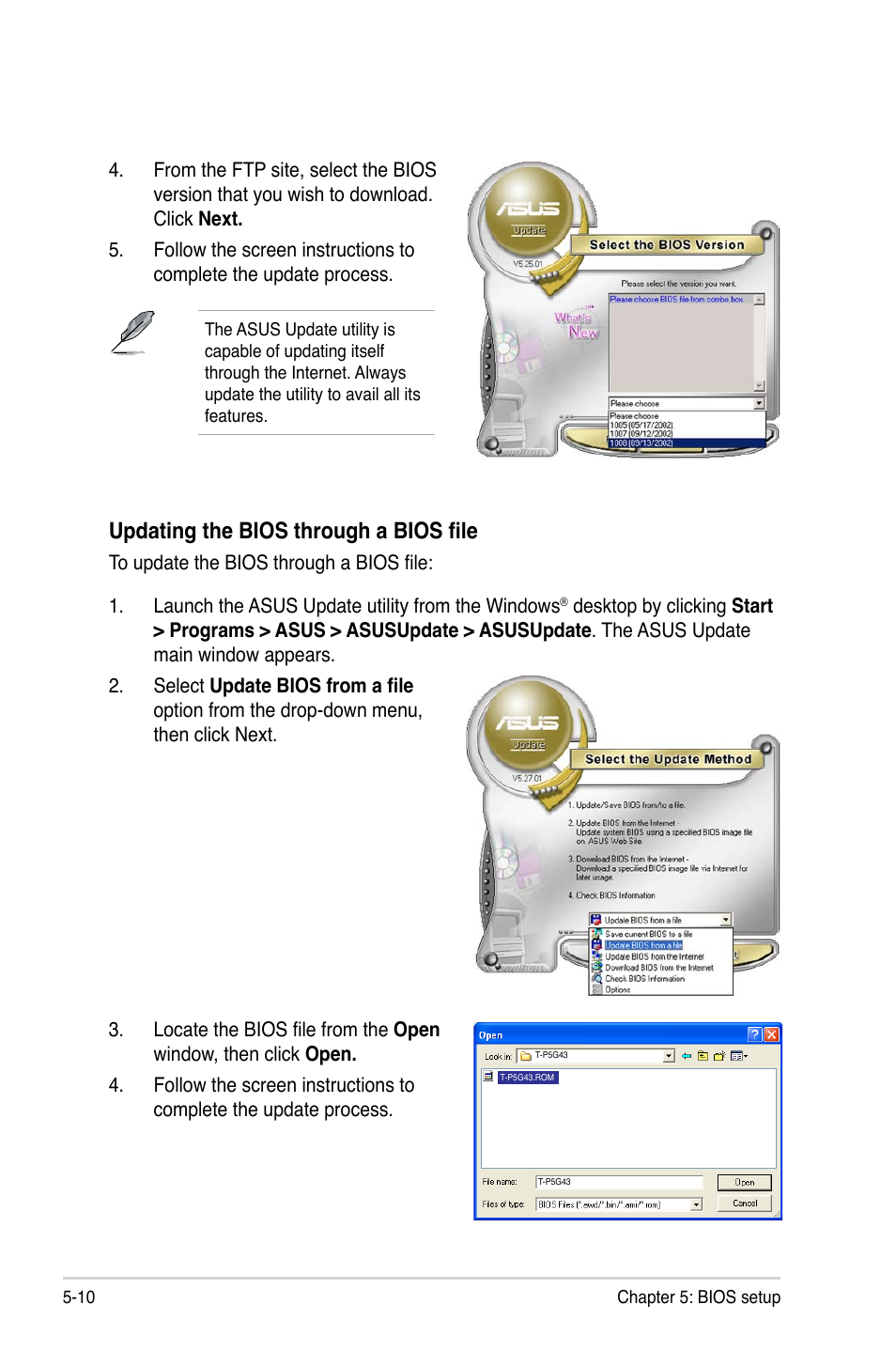 Updating the bios through a bios file | Asus T3-P5G43 User Manual | Page 72 / 104