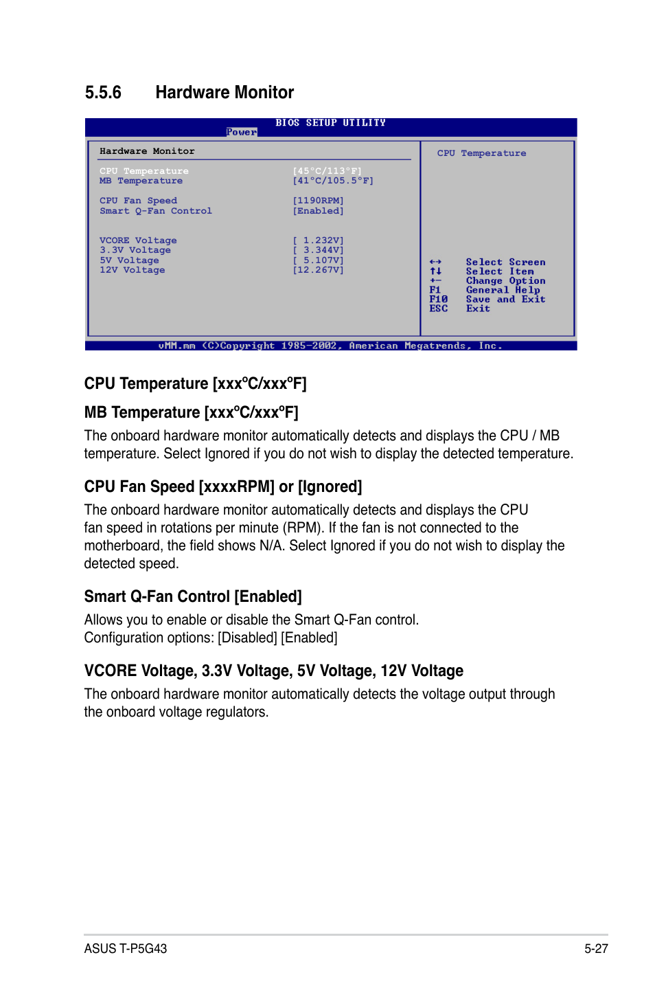 6 hardware monitor, Hardware monitor -27, Smart q-fan control [enabled | Asus T3-P5G43 User Manual | Page 89 / 104