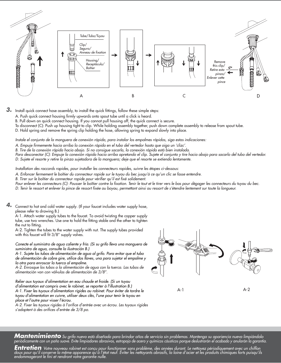 Mantenimiento, Entretien | Danze D454746 - Installation Manual User Manual | Page 3 / 4