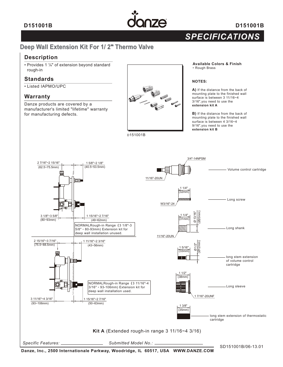 Danze D151001B - Spec Sheets User Manual | 2 pages