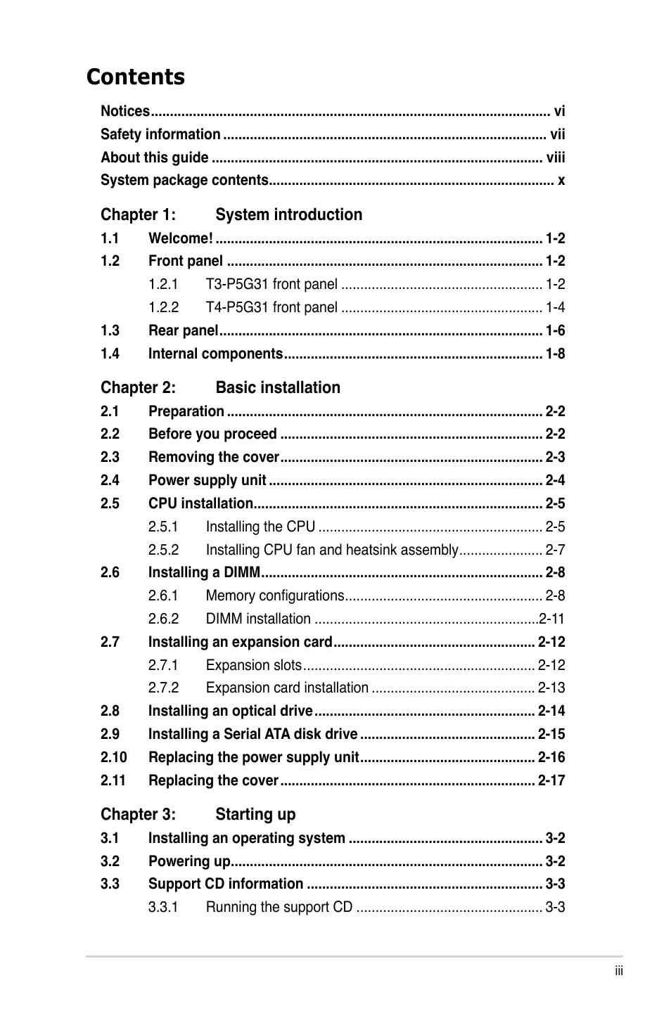 Asus T3-P5G31 User Manual | Page 3 / 92