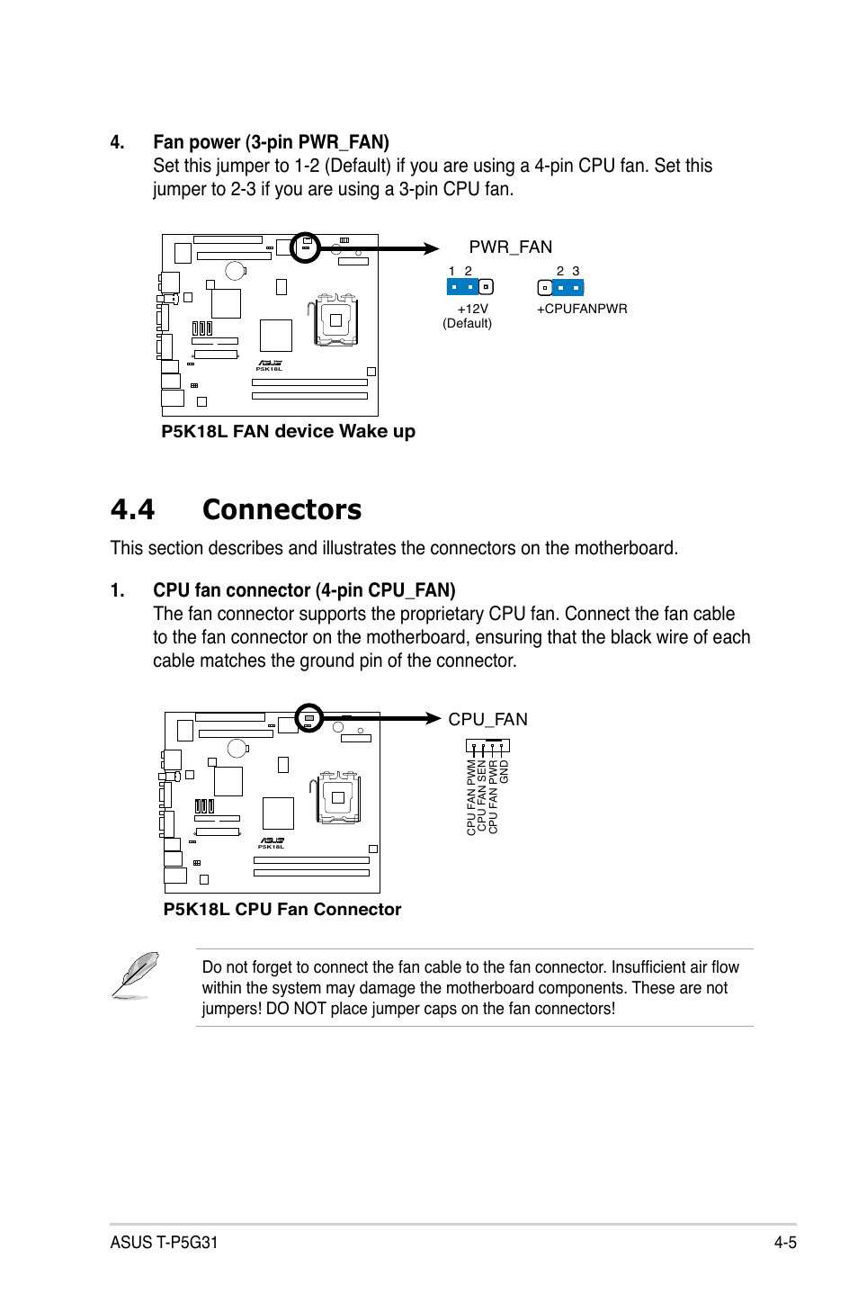 4 connectors, Device wake up | Asus T3-P5G31 User Manual | Page 49 / 92