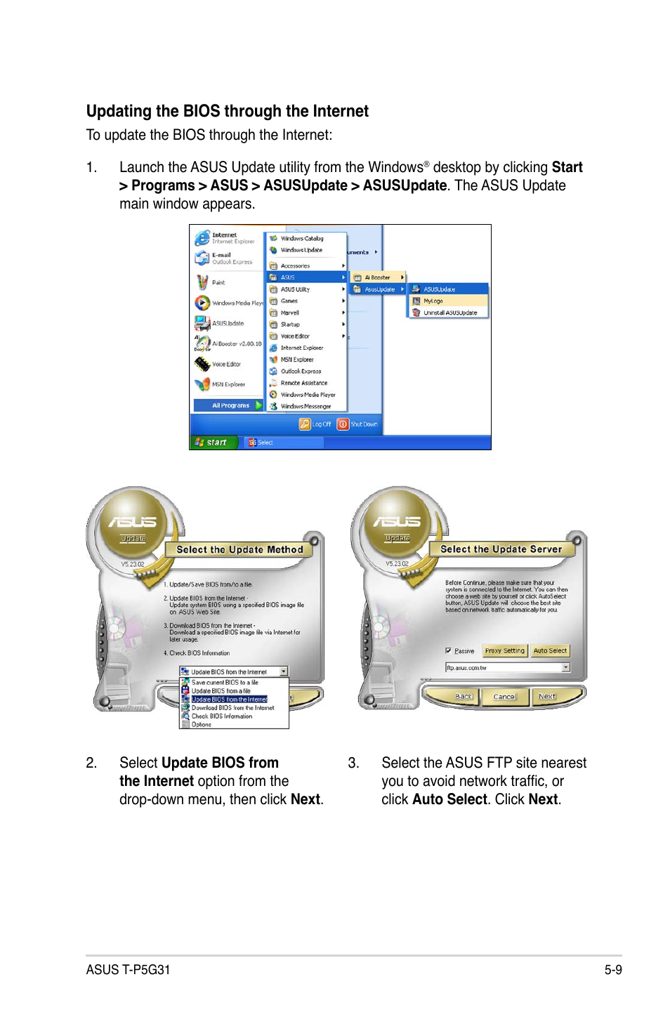 Updating the bios through the internet | Asus T3-P5G31 User Manual | Page 61 / 92