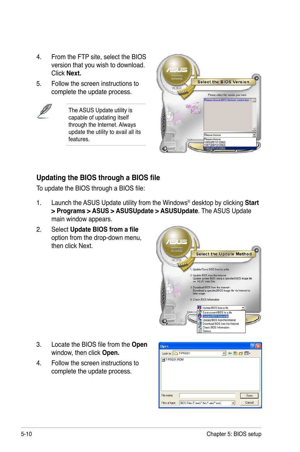 Updating the bios through a bios file | Asus T3-P5G31 User Manual | Page 62 / 92