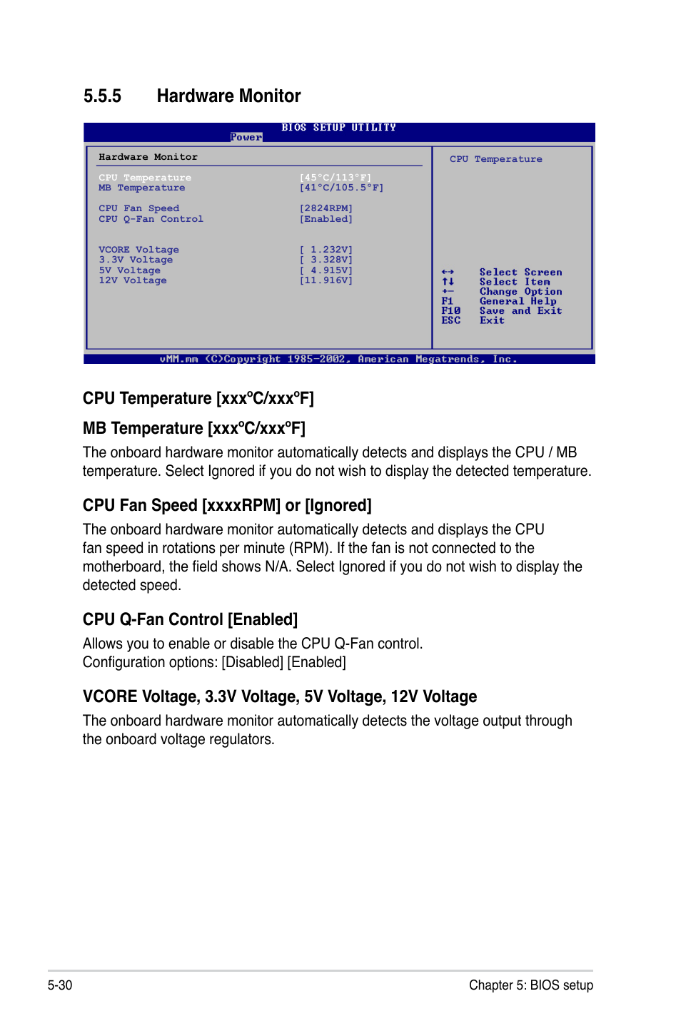 5 hardware monitor, Cpu q-fan control [enabled | Asus T3-P5G31 User Manual | Page 82 / 92