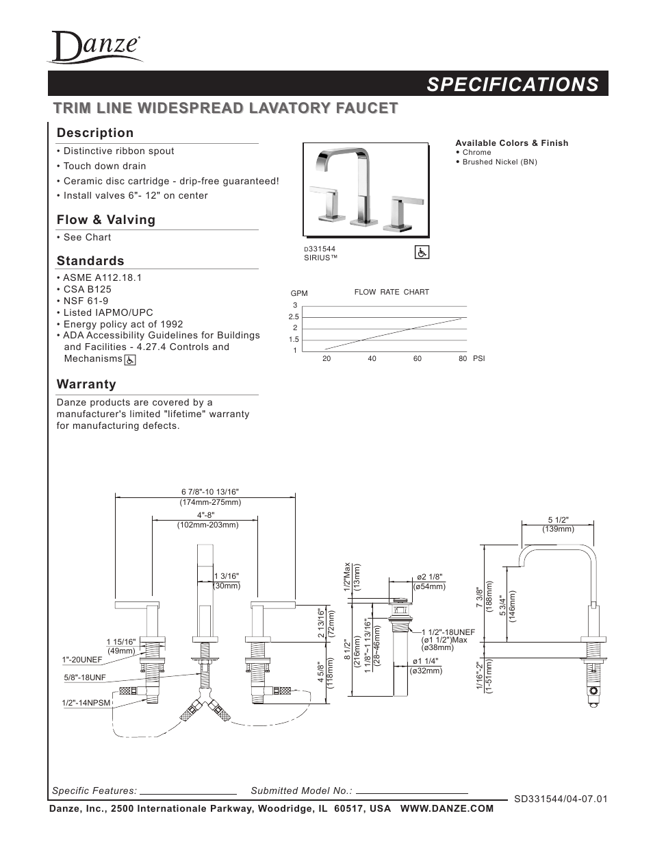 Danze D331544 - Spec Sheets User Manual | 1 page