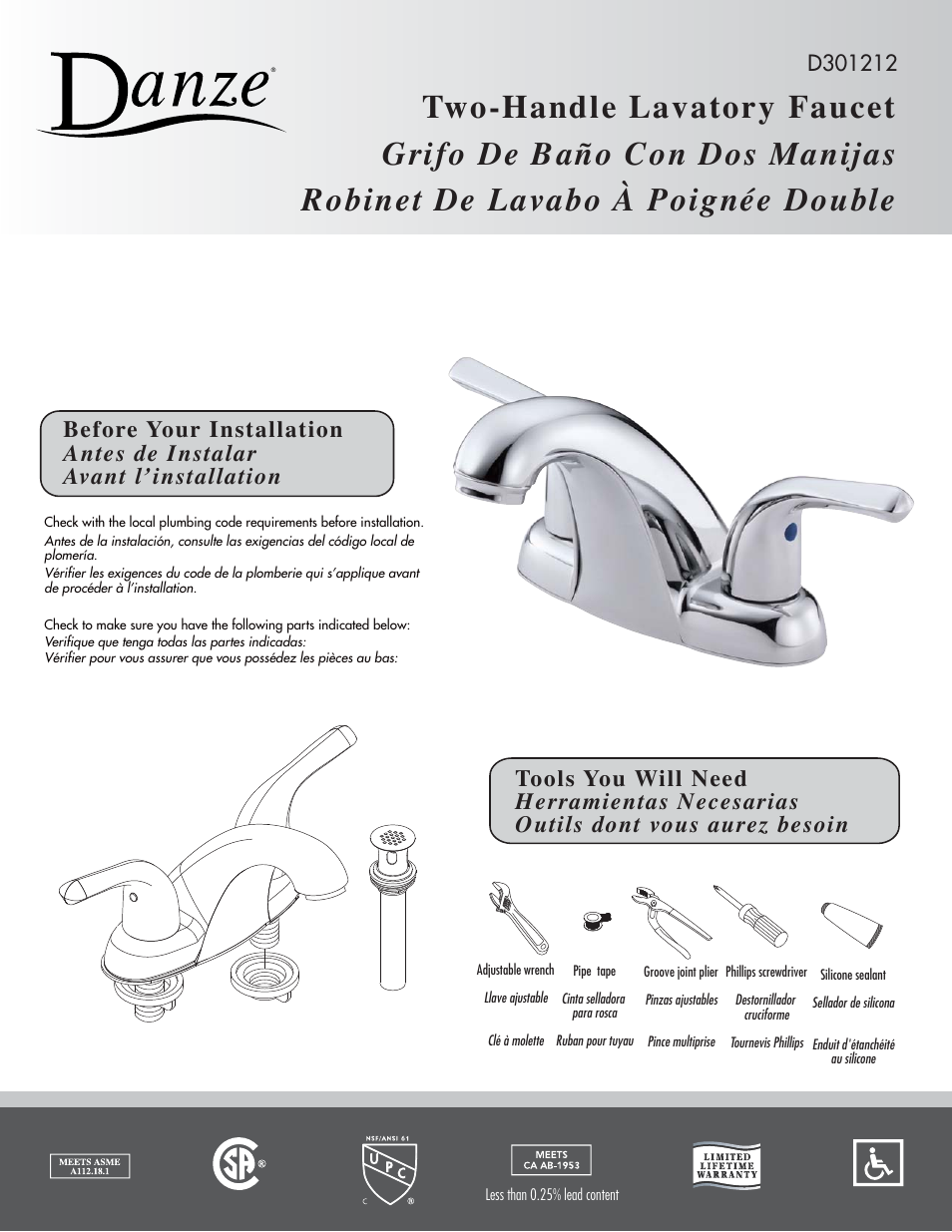Danze D301212 - Installation Manual User Manual | 4 pages