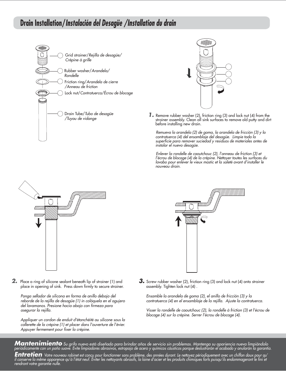 Mantenimiento, Entretien | Danze D301212 - Installation Manual User Manual | Page 3 / 4