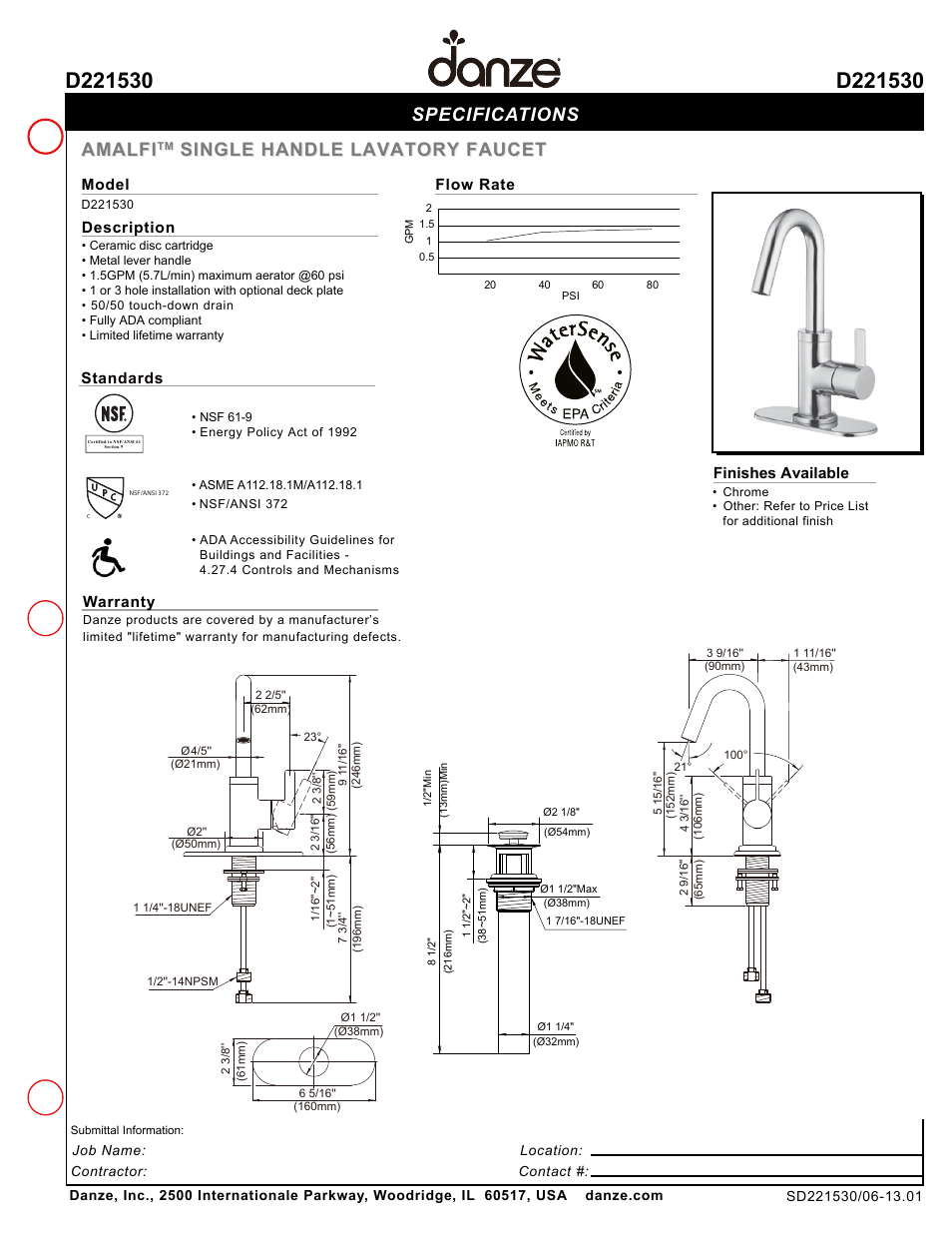 Danze D221530 - Spec Sheets User Manual | 1 page