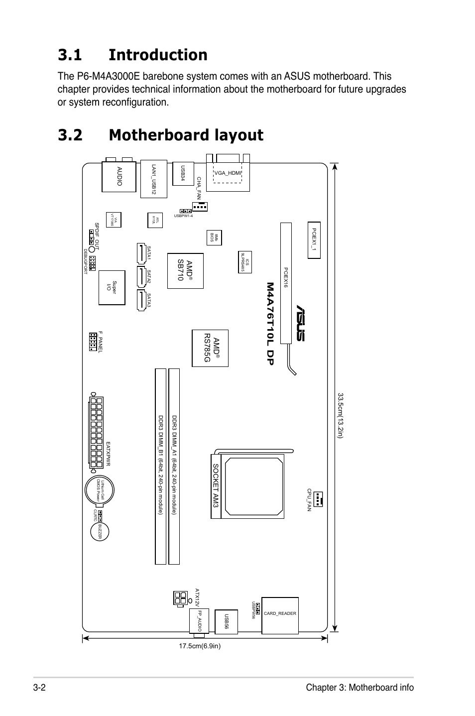 1 introduction, 2 motherboard layout, 2 chapter 3: motherboard info | Am d, Rs785 g | Asus P6-M4A3000E User Manual | Page 26 / 59