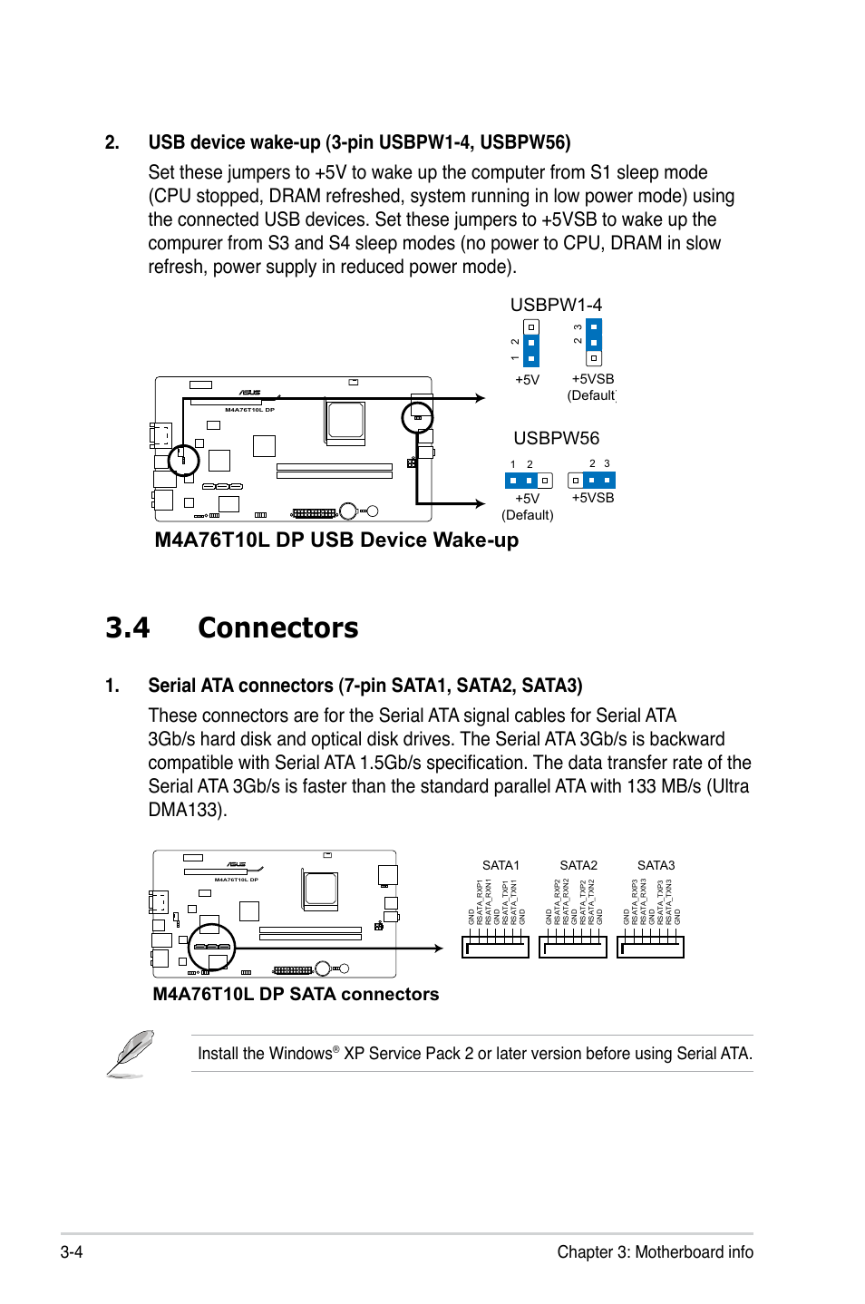 4 connectors, 4 chapter 3: motherboard info install the windows, Usbpw56 | Usbpw1-4 | Asus P6-M4A3000E User Manual | Page 28 / 59