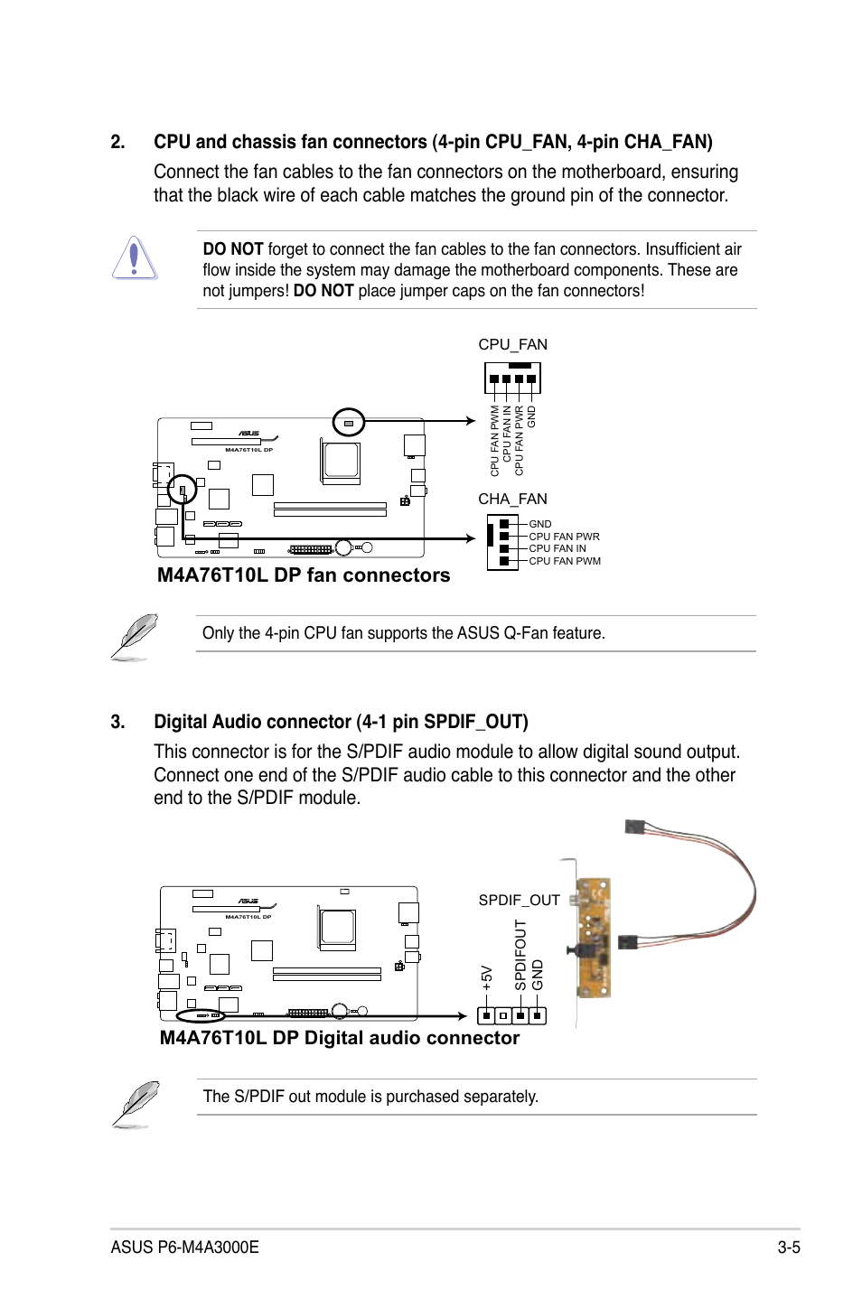 The s/pdif out module is purchased separately | Asus P6-M4A3000E User Manual | Page 29 / 59