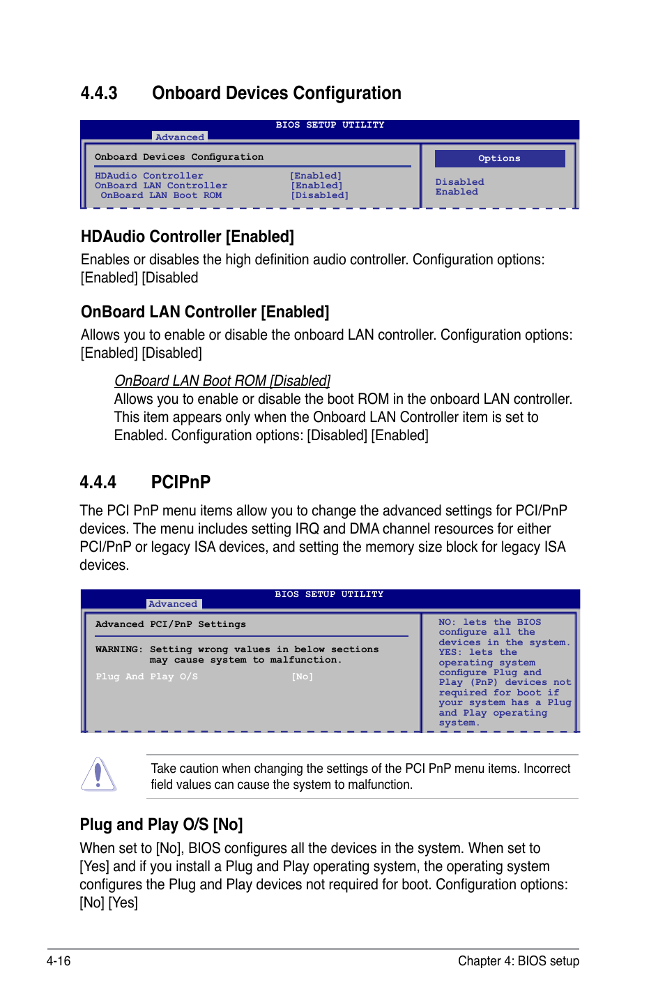 3 onboard devices configuration, Pcipnp, Hdaudio.controller.[enabled | Onboard lan controller [enabled, Plug.and.play.o/s.[no | Asus P6-M4A3000E User Manual | Page 48 / 59