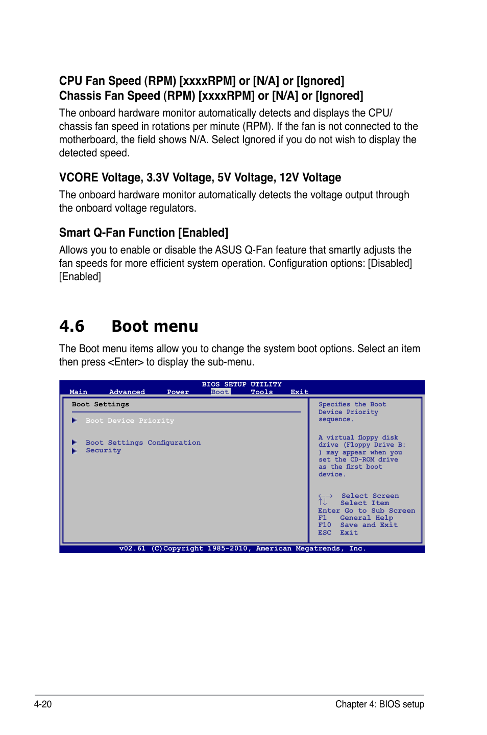 6 boot menu, Smart.q-fan.function.[enabled | Asus P6-M4A3000E User Manual | Page 52 / 59