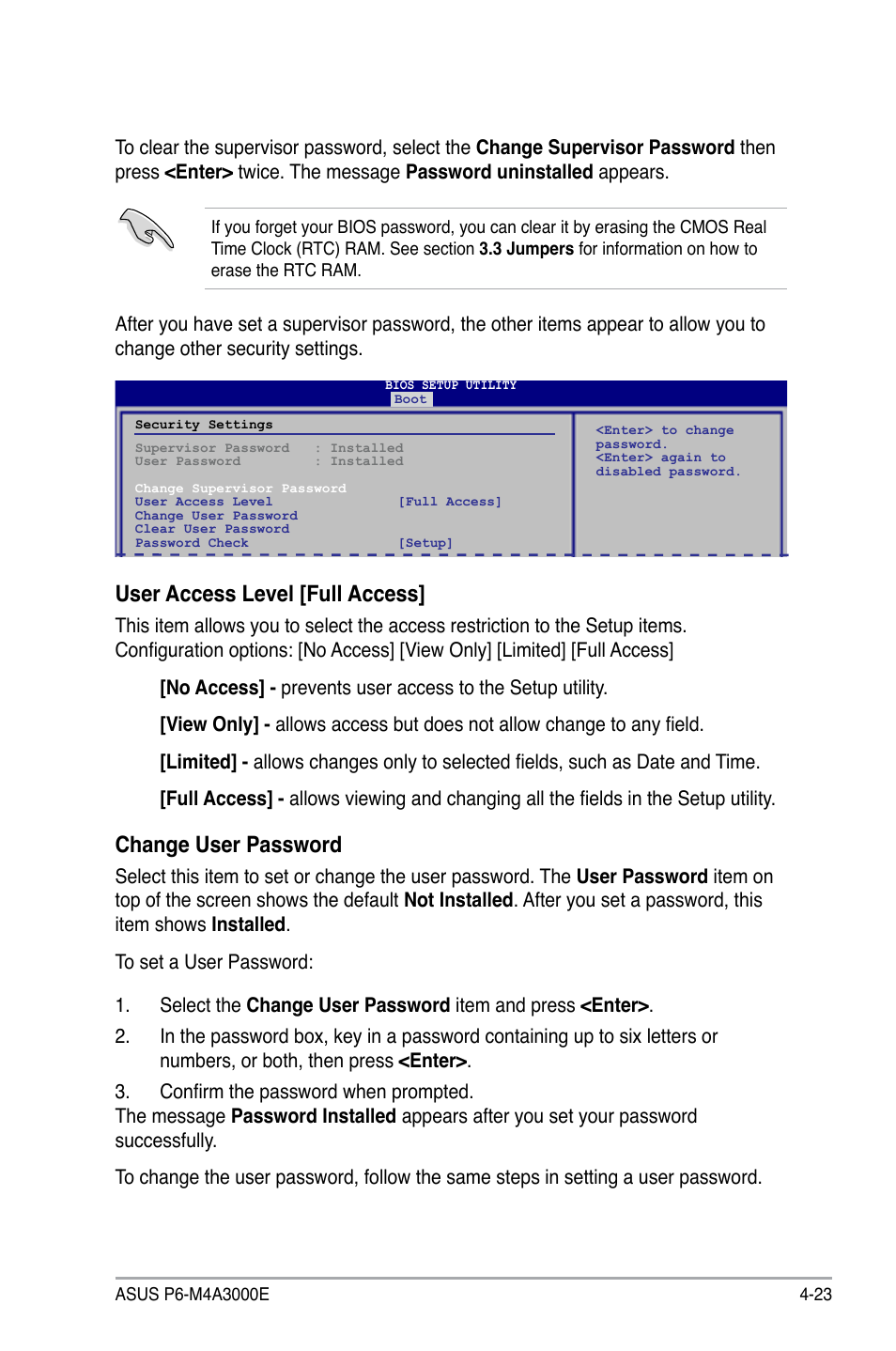 User access level [full access | Asus P6-M4A3000E User Manual | Page 55 / 59