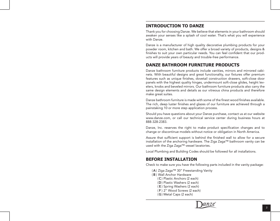 Danze DF032130 - Installation Manual User Manual | Page 2 / 12