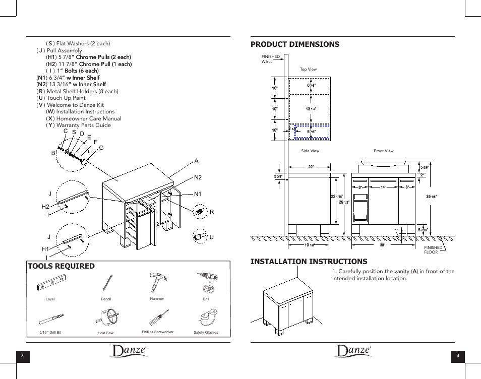 Installation instructions, Product dimensions, Tools required | Danze DF032130 - Installation Manual User Manual | Page 3 / 12