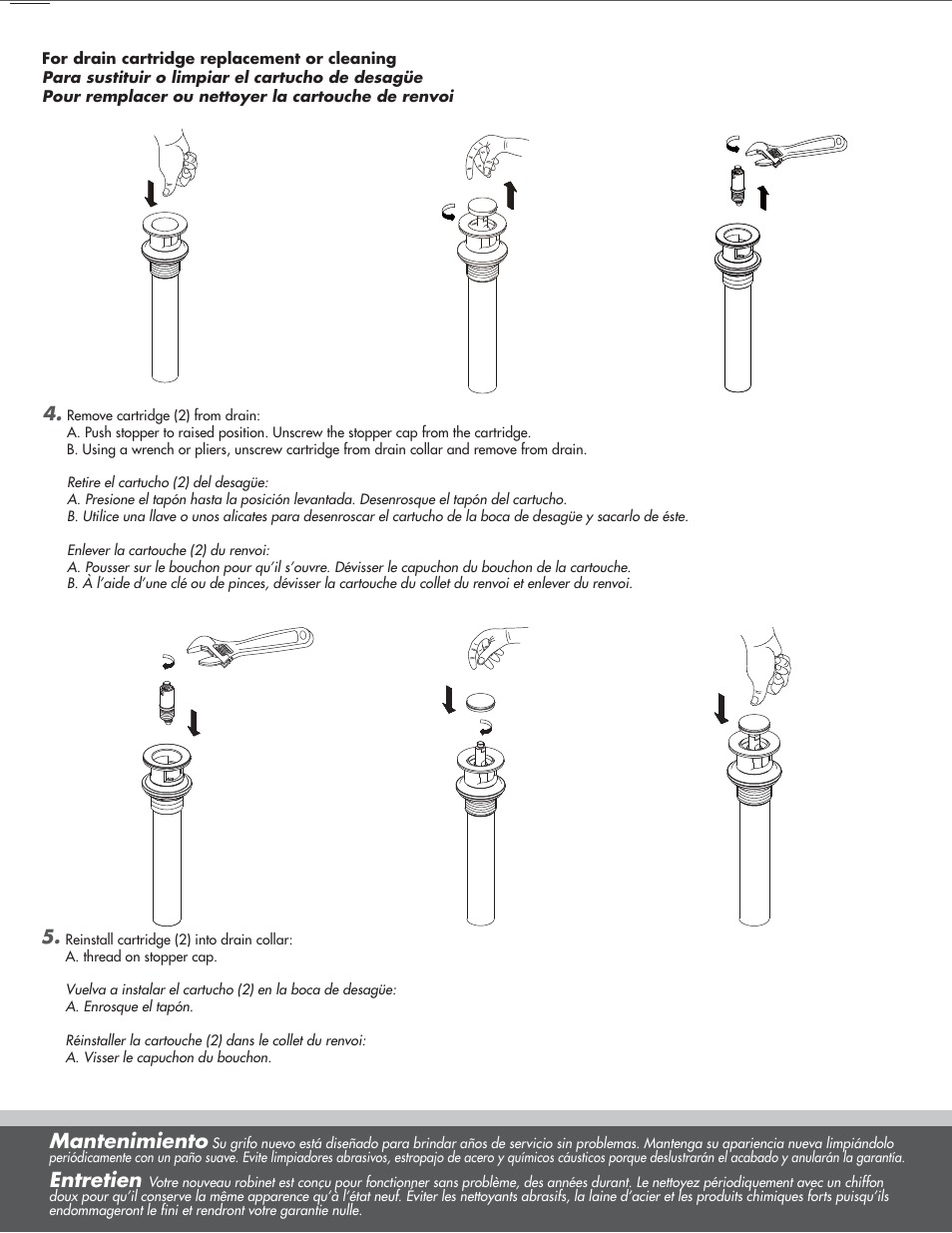 Mantenimiento, Entretien | Danze D331558 - Installation Manual User Manual | Page 5 / 7