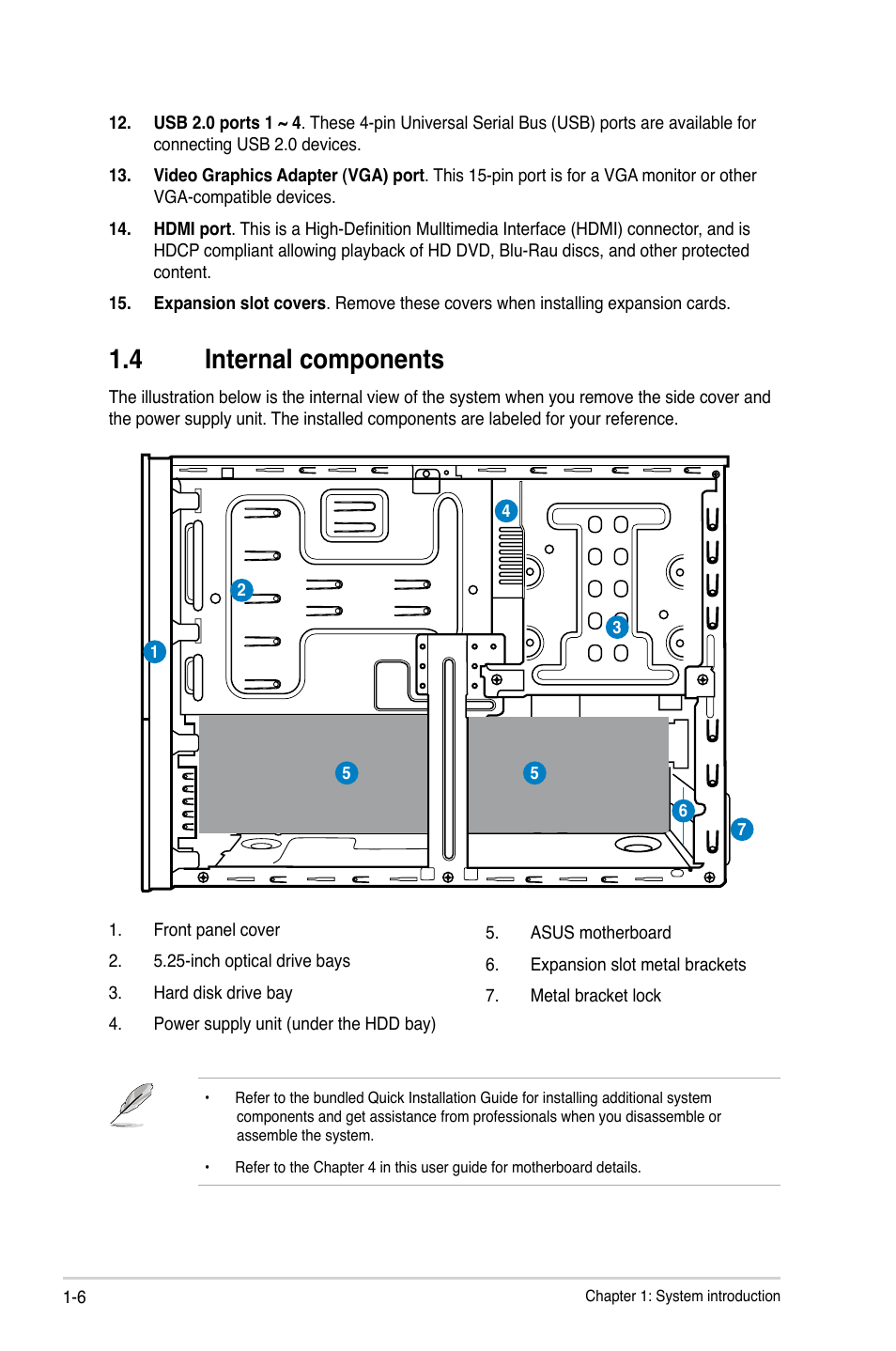 4 internal components, Internal components -6 | Asus P6-P8H61E User Manual | Page 14 / 75