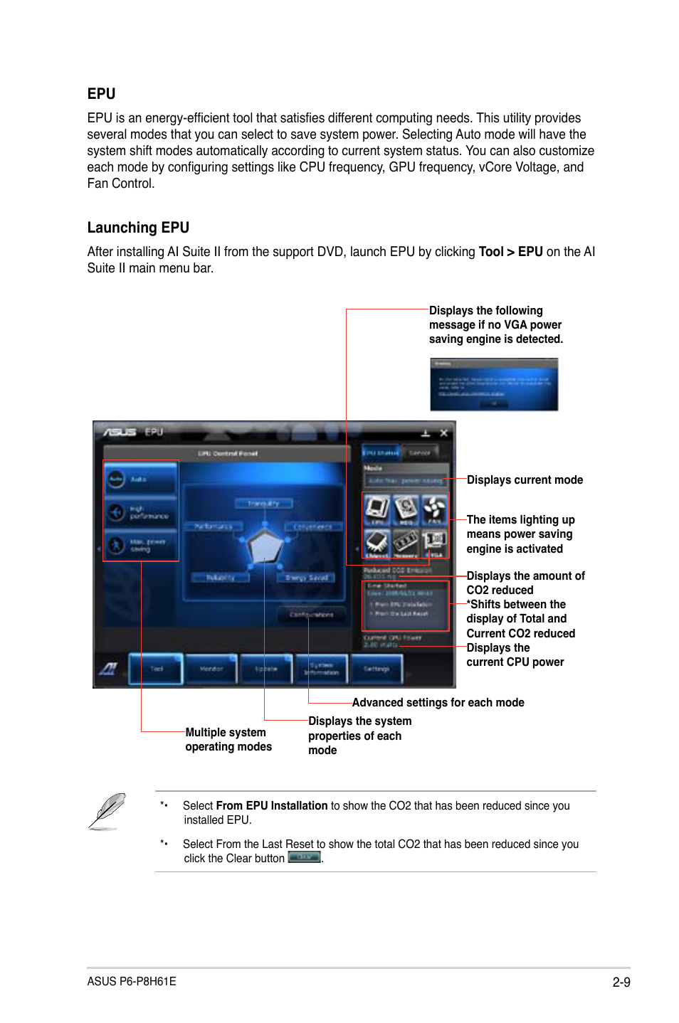 Launching epu | Asus P6-P8H61E User Manual | Page 25 / 75