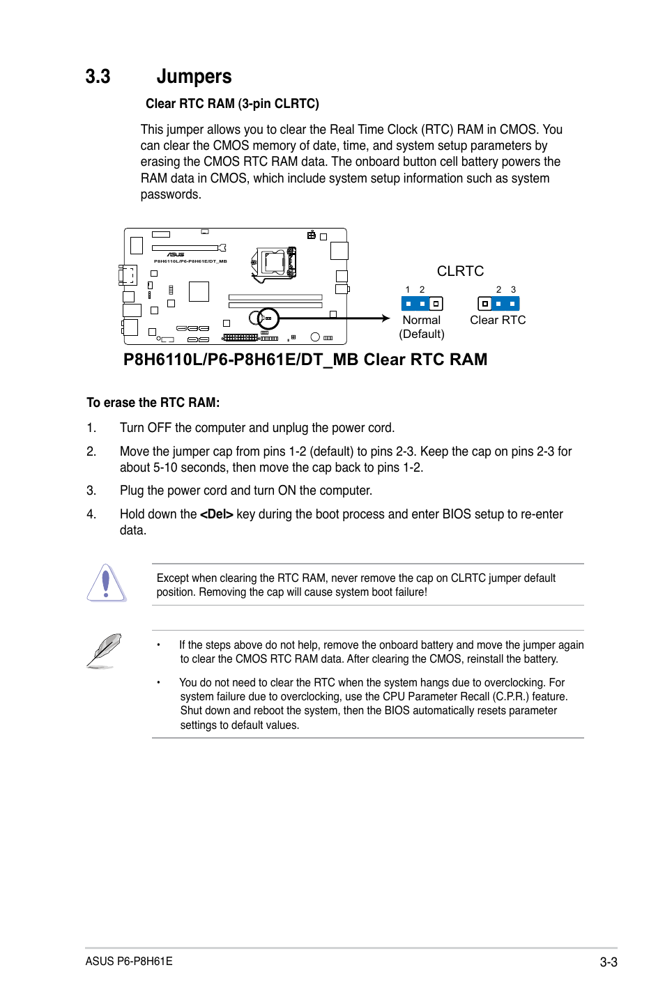 3 jumpers, Jumpers -3 | Asus P6-P8H61E User Manual | Page 41 / 75