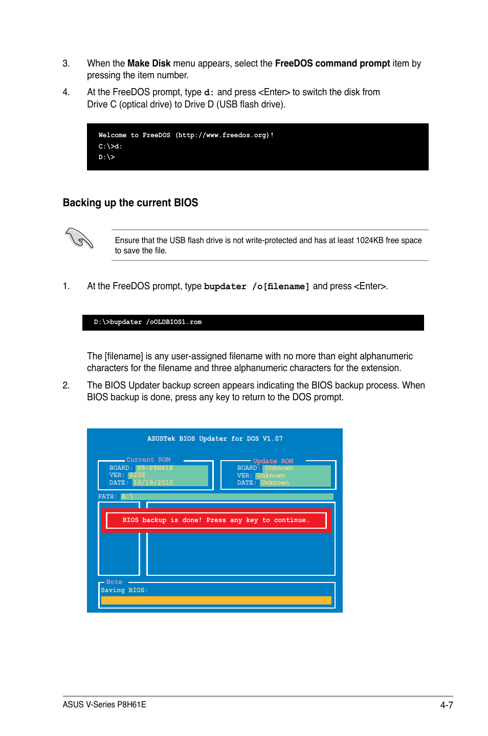 Backing up the current bios | Asus P6-P8H61E User Manual | Page 57 / 75