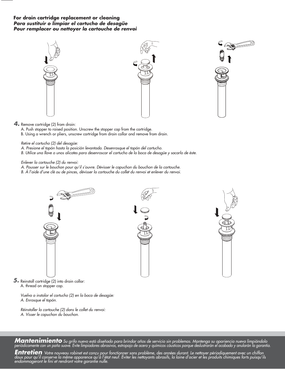 Mantenimiento, Entretien | Danze D216044T - Installation Manual User Manual | Page 5 / 7
