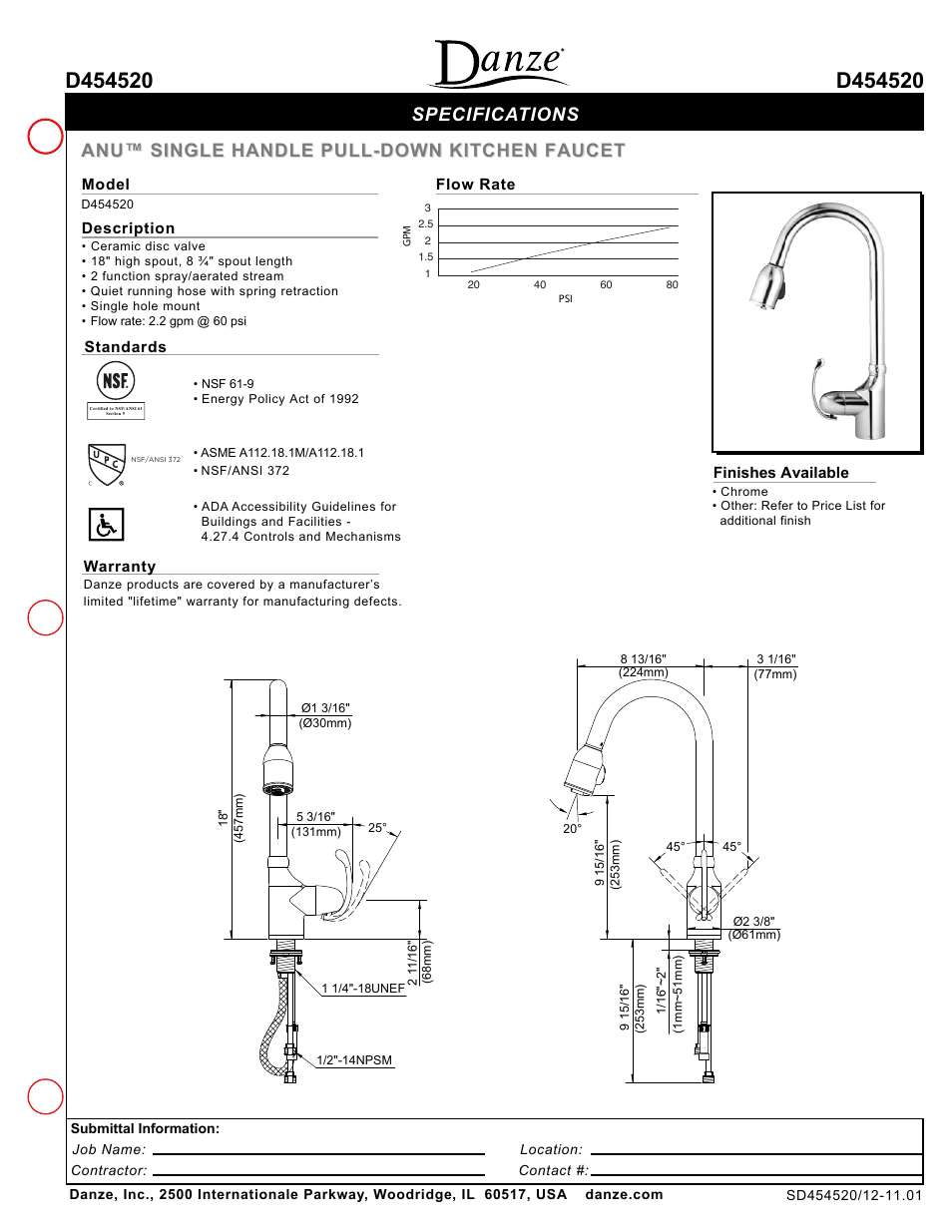Danze D454520 - Spec Sheets User Manual | 1 page