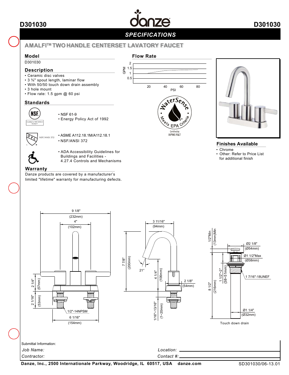Danze D301030 - Spec Sheets User Manual | 1 page