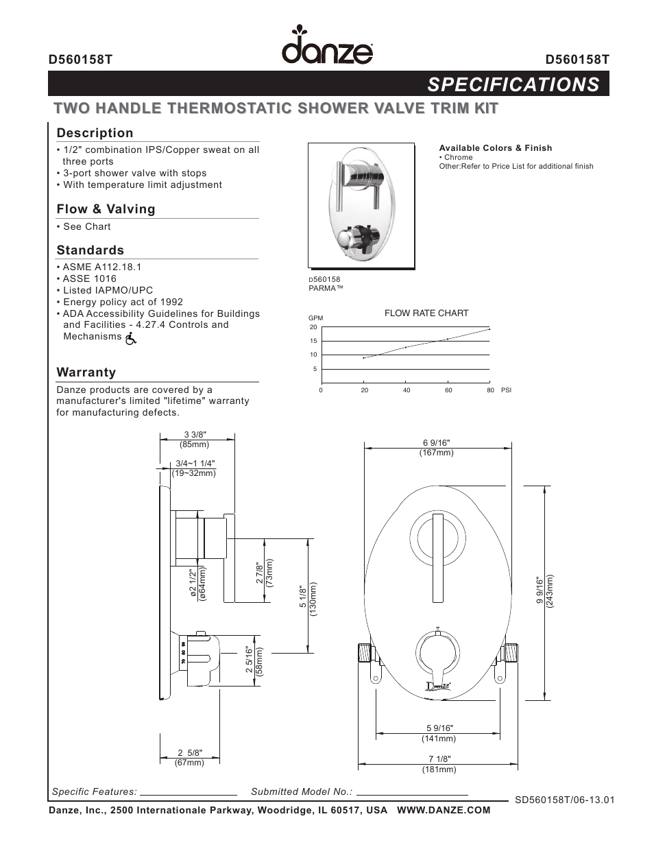 Danze D560158T - Spec Sheets User Manual | 1 page