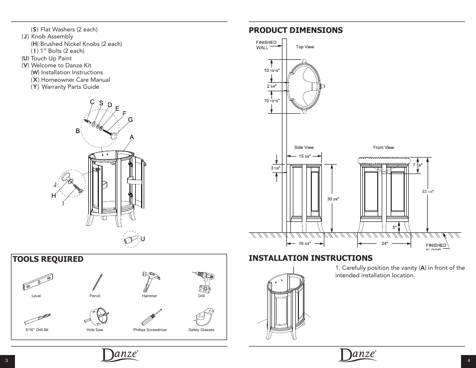 Installation instructions, Product dimensions, Tools required | Danze DF012124 - Installation Manual User Manual | Page 3 / 12