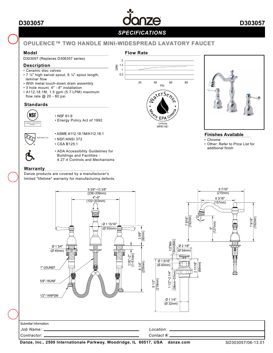Danze D303057 - Spec Sheets User Manual | 1 page