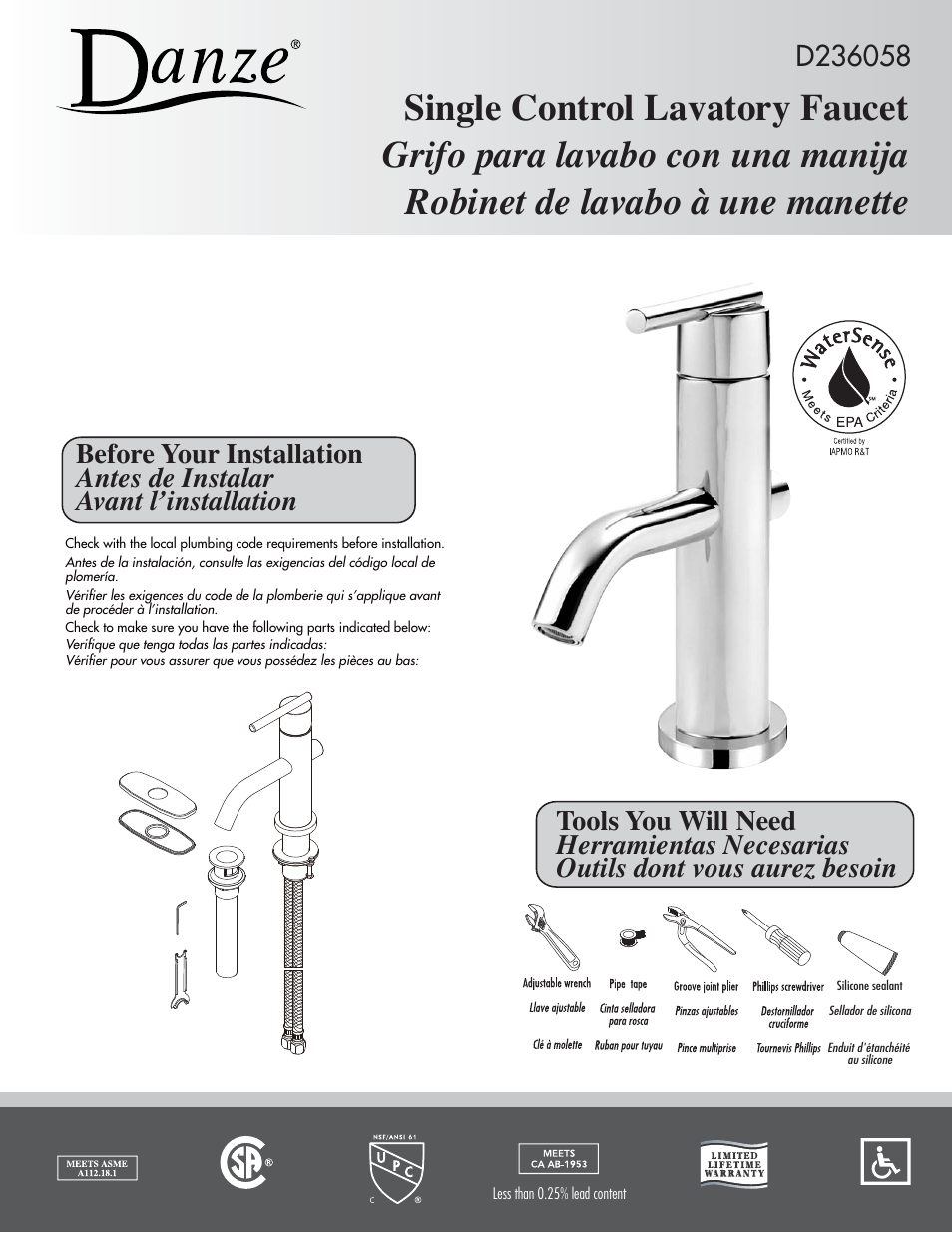 Danze D236058_Т - Installation Manual User Manual | 6 pages