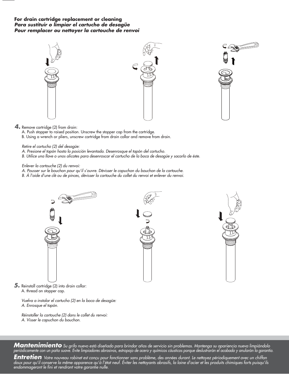 Mantenimiento, Entretien | Danze D236058_Т - Installation Manual User Manual | Page 5 / 6