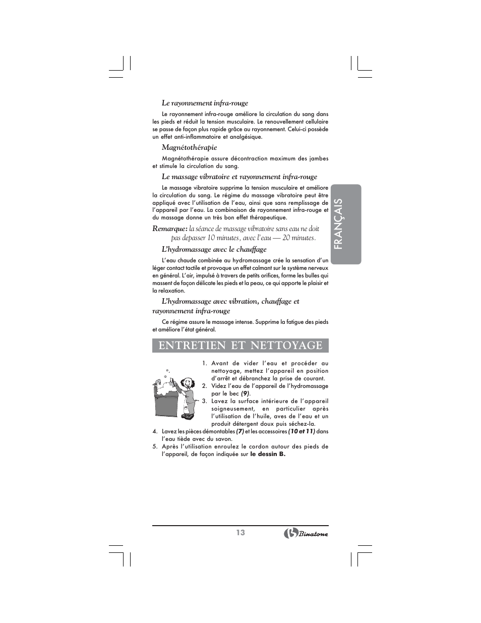 Français, Entretien et nettoyage | Binatone FBM-311 User Manual | Page 13 / 28