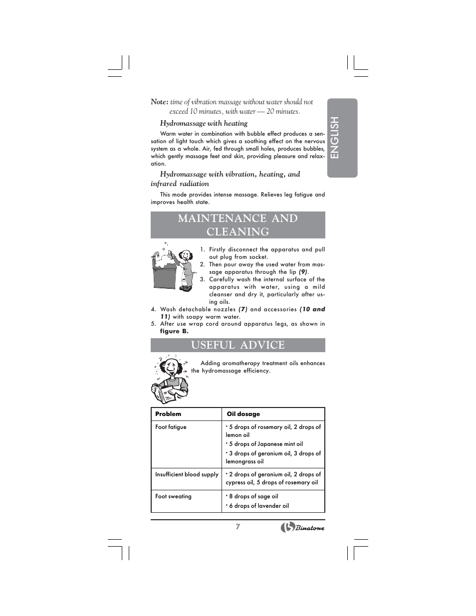 English, Maintenance and cleaning, Useful advice | Binatone FBM-311 User Manual | Page 7 / 28