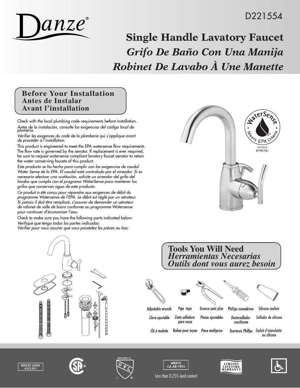 Danze D221554 - Installation Manual User Manual | 5 pages