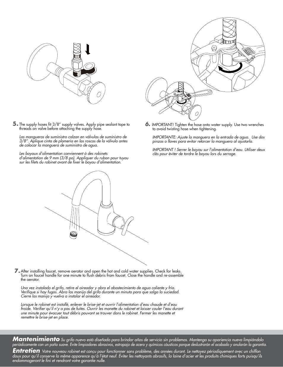 Mantenimiento, Entretien | Danze D221554 - Installation Manual User Manual | Page 3 / 5