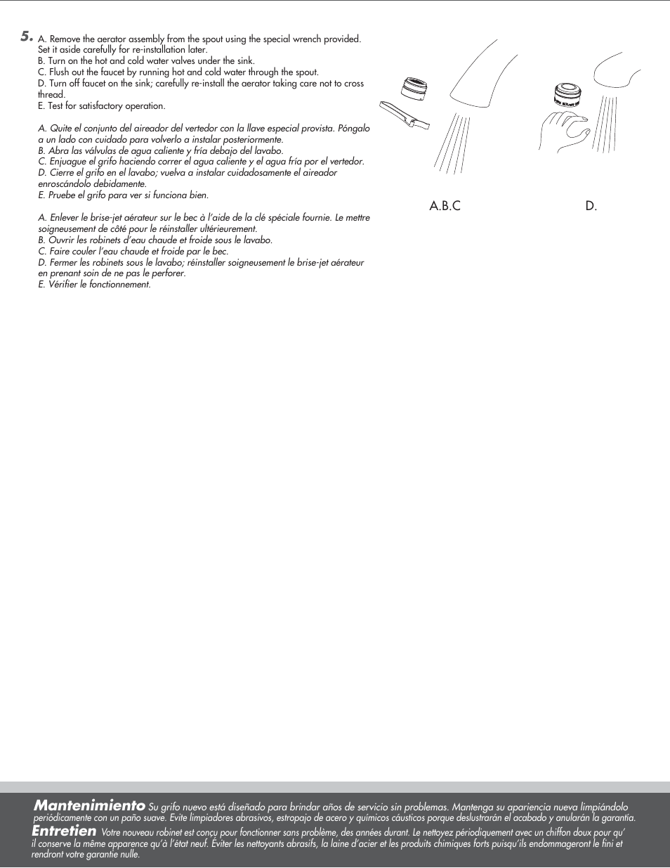Mantenimiento, Entretien | Danze D301015 - Installation Manual User Manual | Page 3 / 4