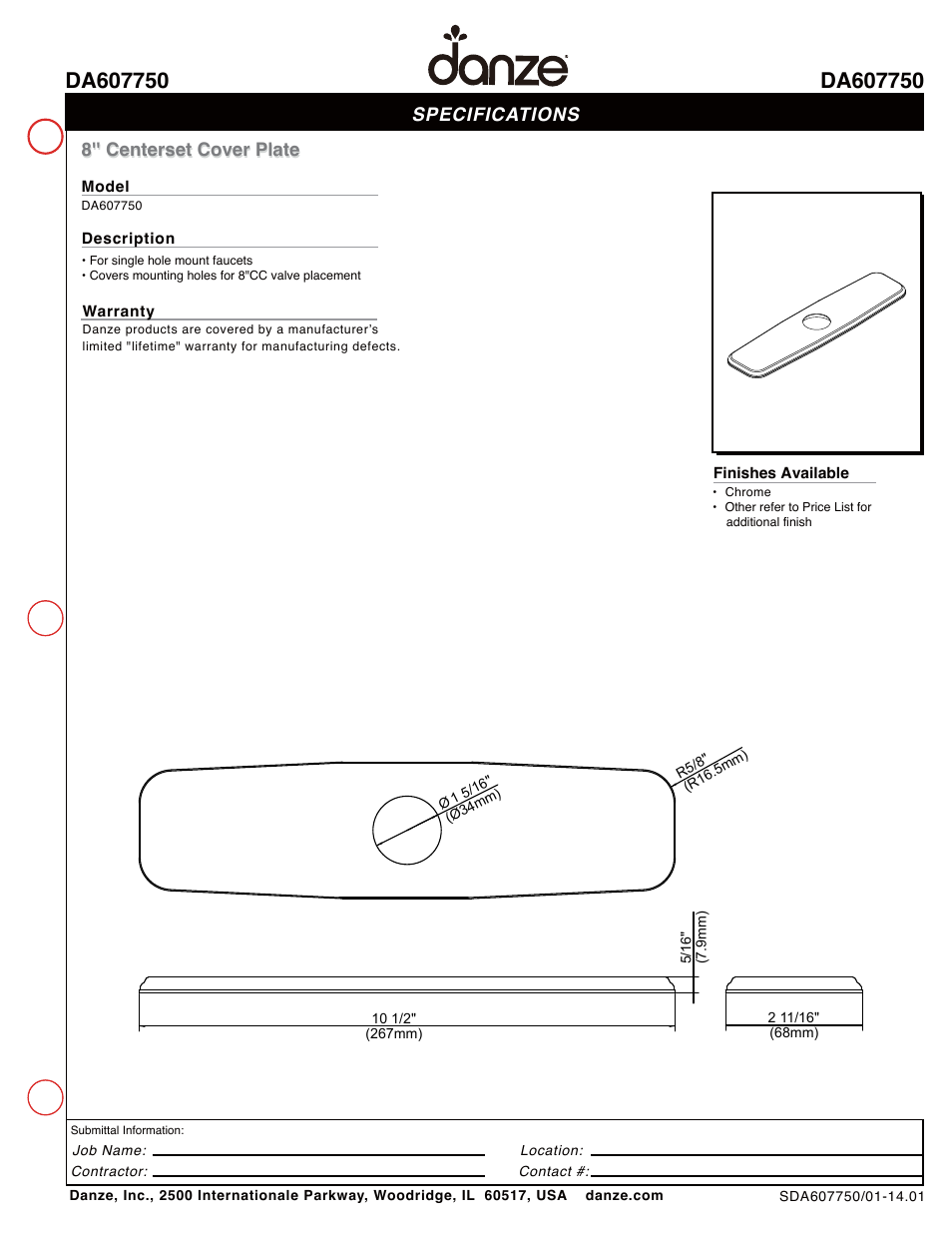 Danze DA607750 User Manual | 1 page
