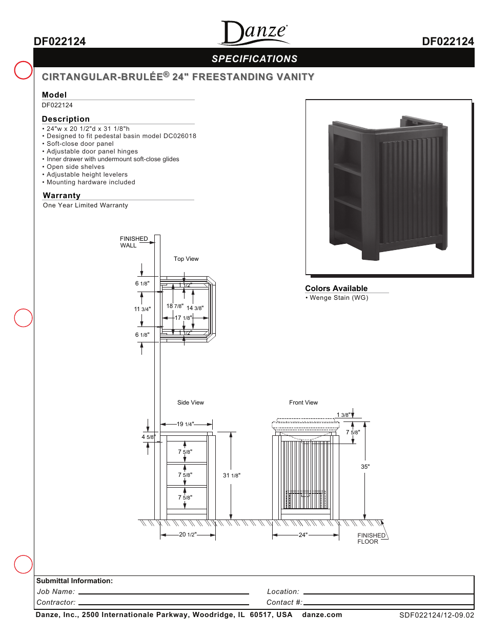Danze DF022124 - Spec Sheets User Manual | 1 page
