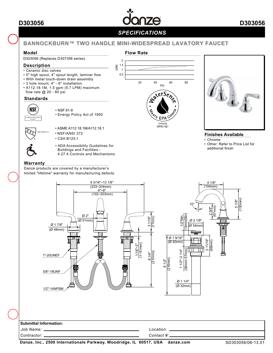 Danze D303056 - Spec Sheets User Manual | 1 page