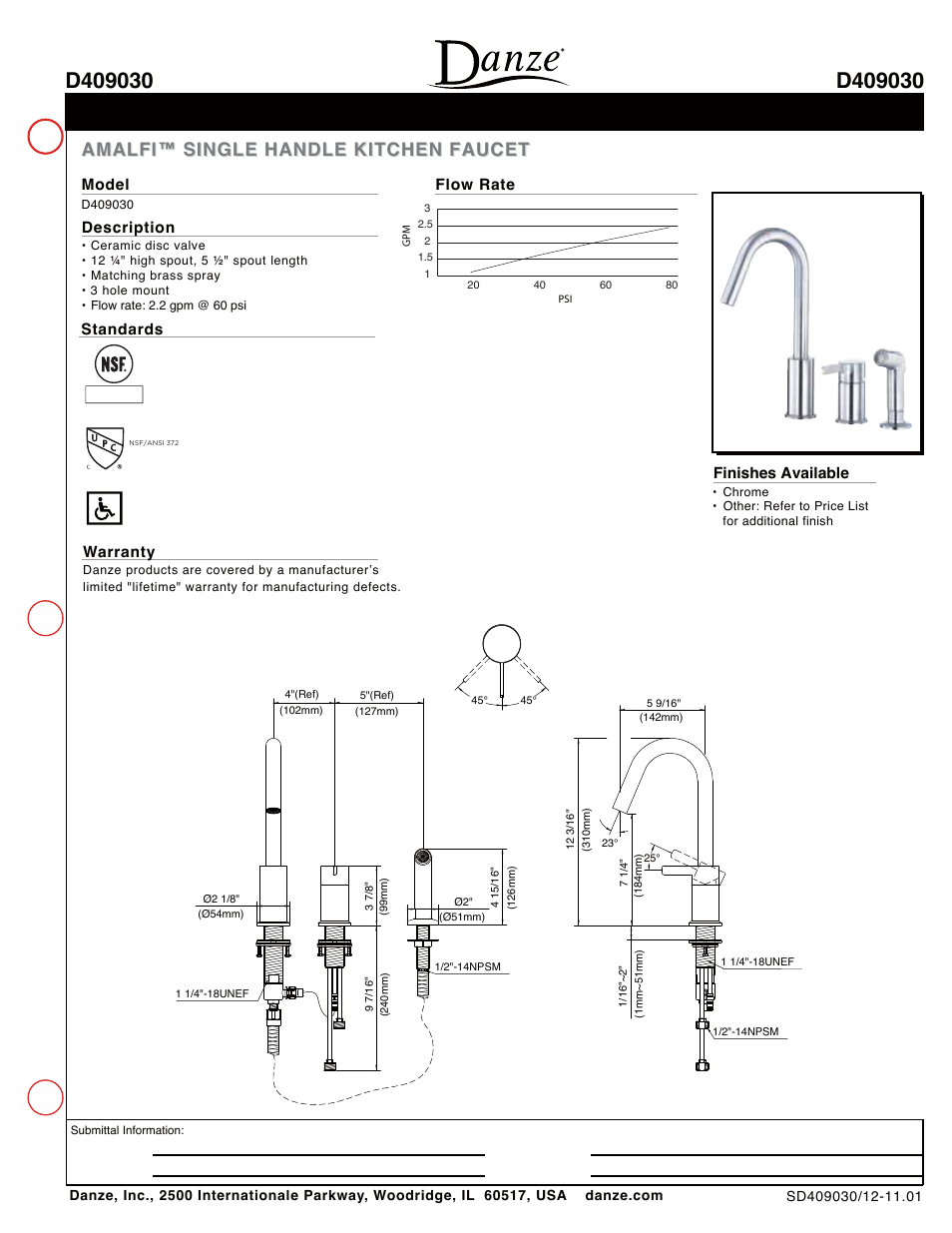 Danze D409030 - Spec Sheets User Manual | 1 page