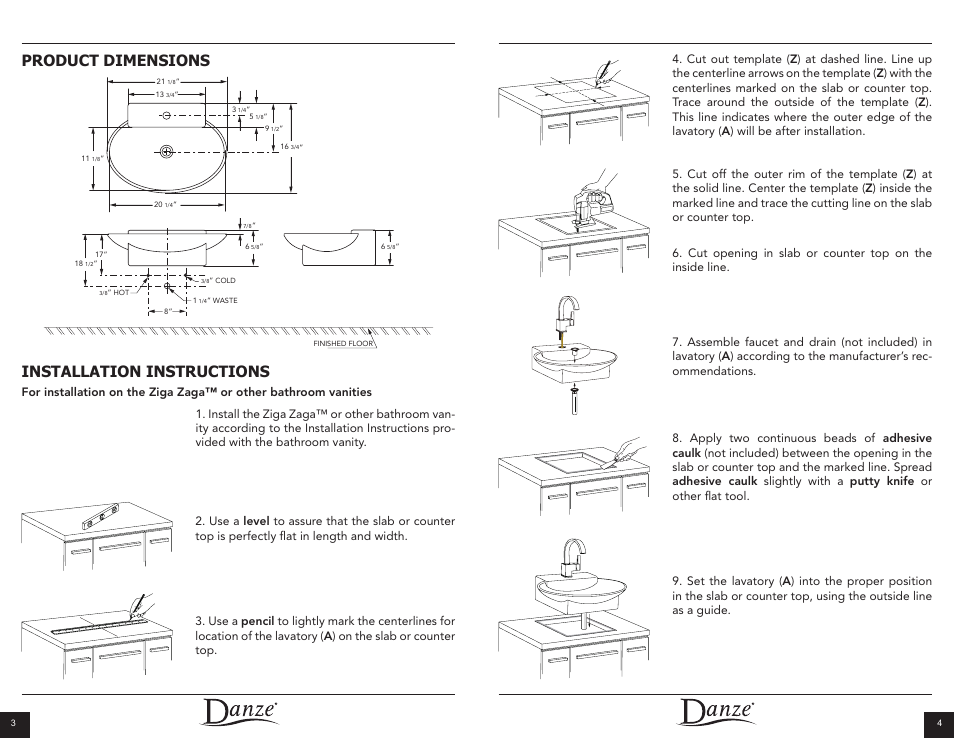 Installation instructions, Product dimensions | Danze DC037341 - Installation Manual User Manual | Page 3 / 9