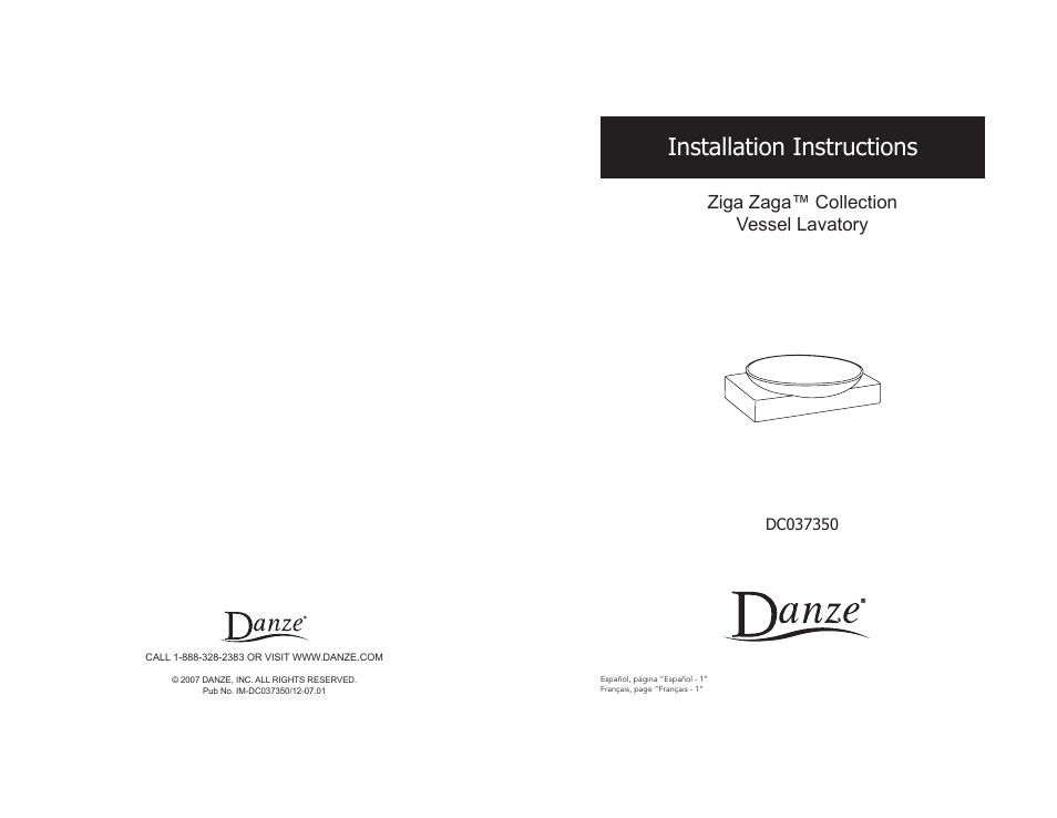 Danze DC037350 - Installation Manual User Manual | 8 pages