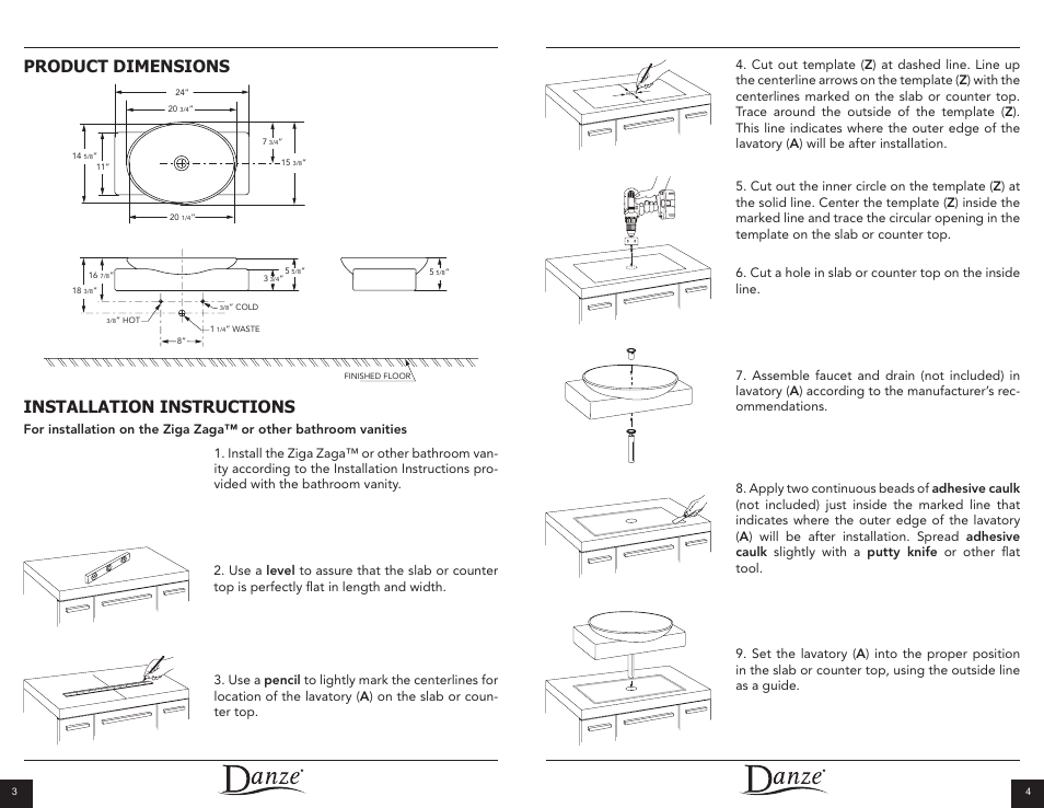 Installation instructions, Product dimensions | Danze DC037350 - Installation Manual User Manual | Page 3 / 8