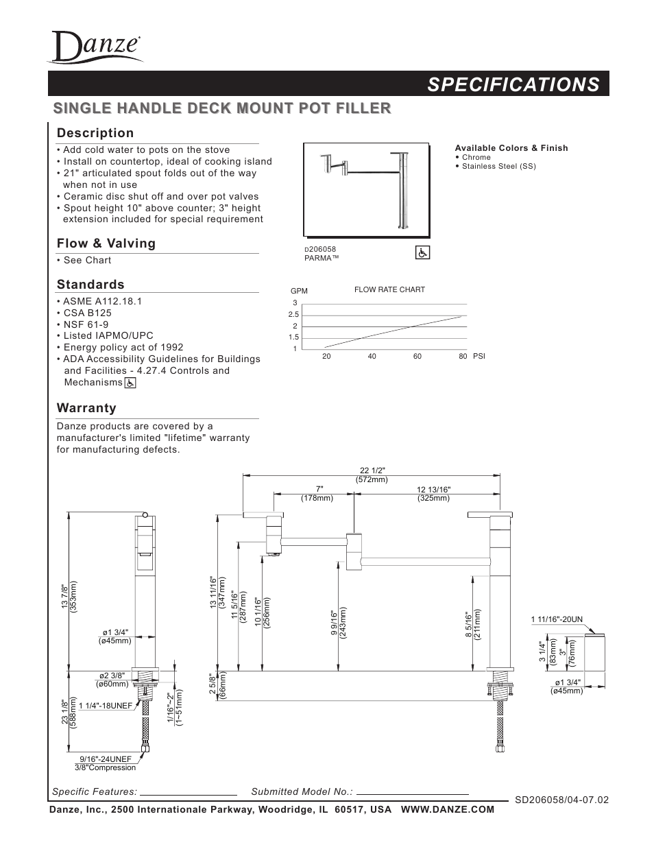 Danze D206058 - Spec Sheets User Manual | 1 page