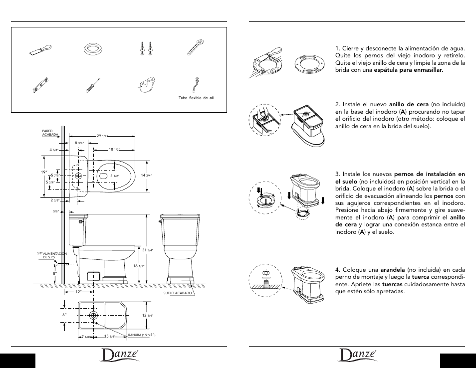 Herramientas necesarias, Instrucciones para la instalación, Dimensiones de producto | Danze DC023230-DC022221 - Installation Manual User Manual | Page 7 / 13